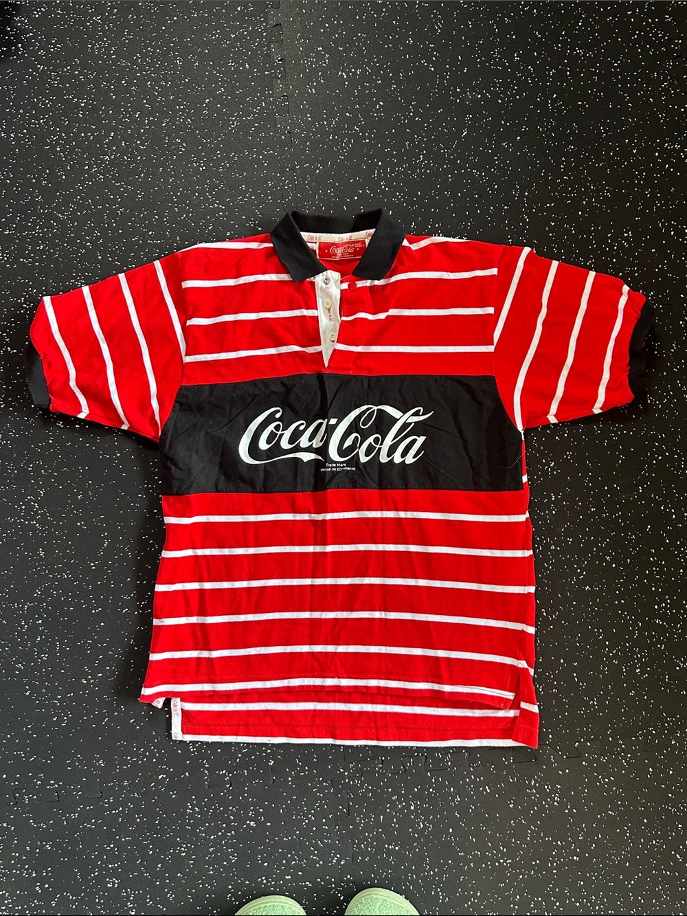 Vintage Coca Cola Red & Black Striped 80s Polo/rugby shirt